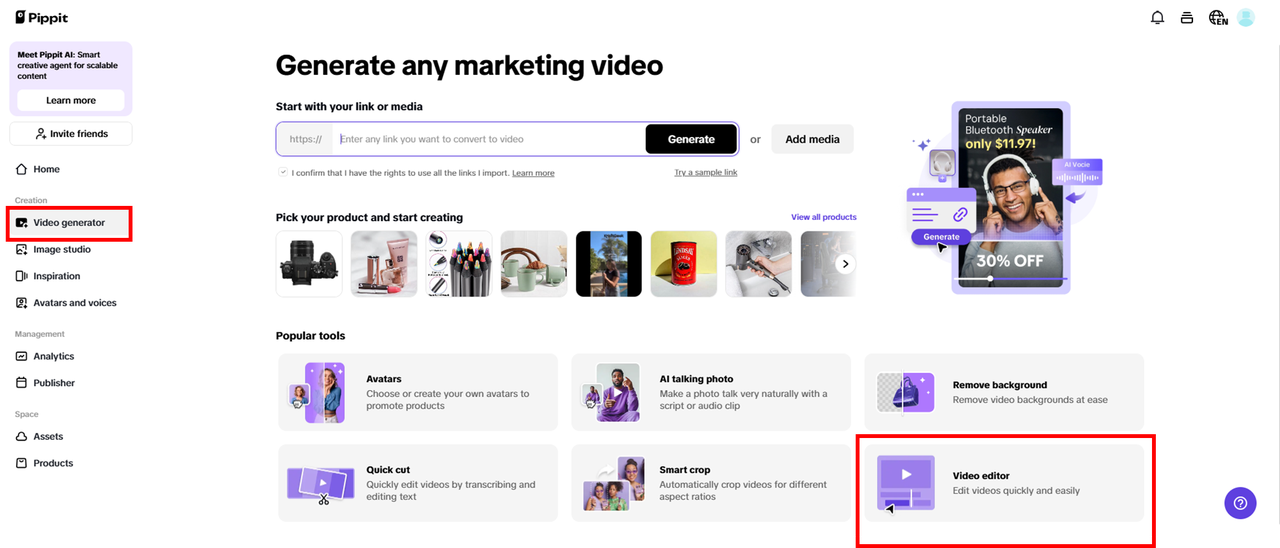 Access the Video editor