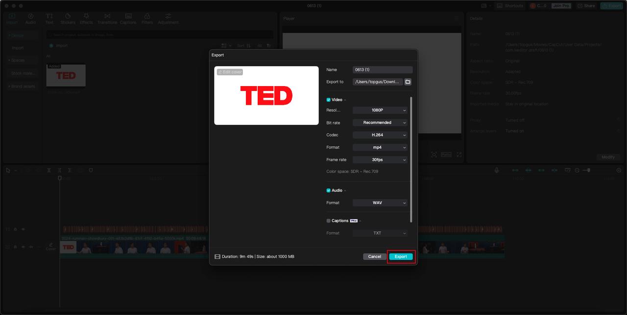 Export in CapCut