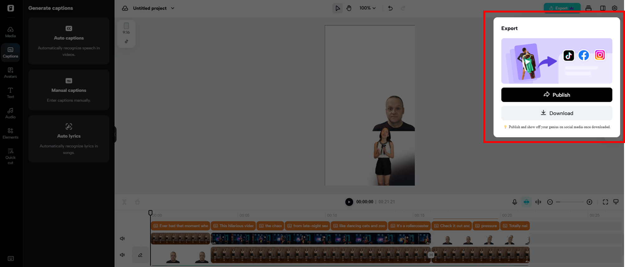 Publish or download your created video