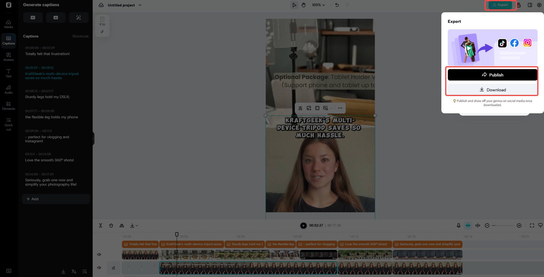 Export or publish your Instagram ad