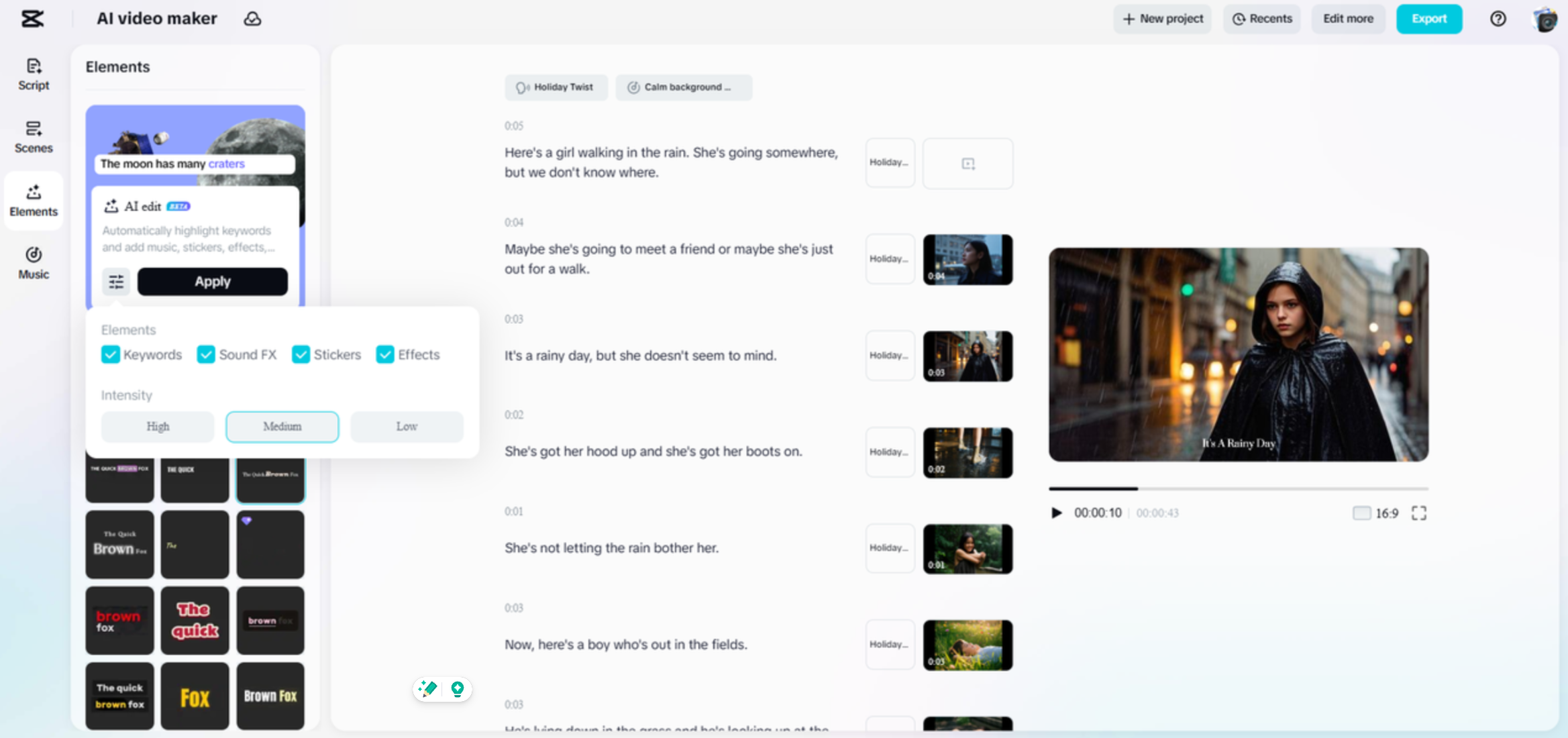 Interface do criador de vídeos com IA do CapCut Web - a melhor ferramenta para converter texto em vídeo