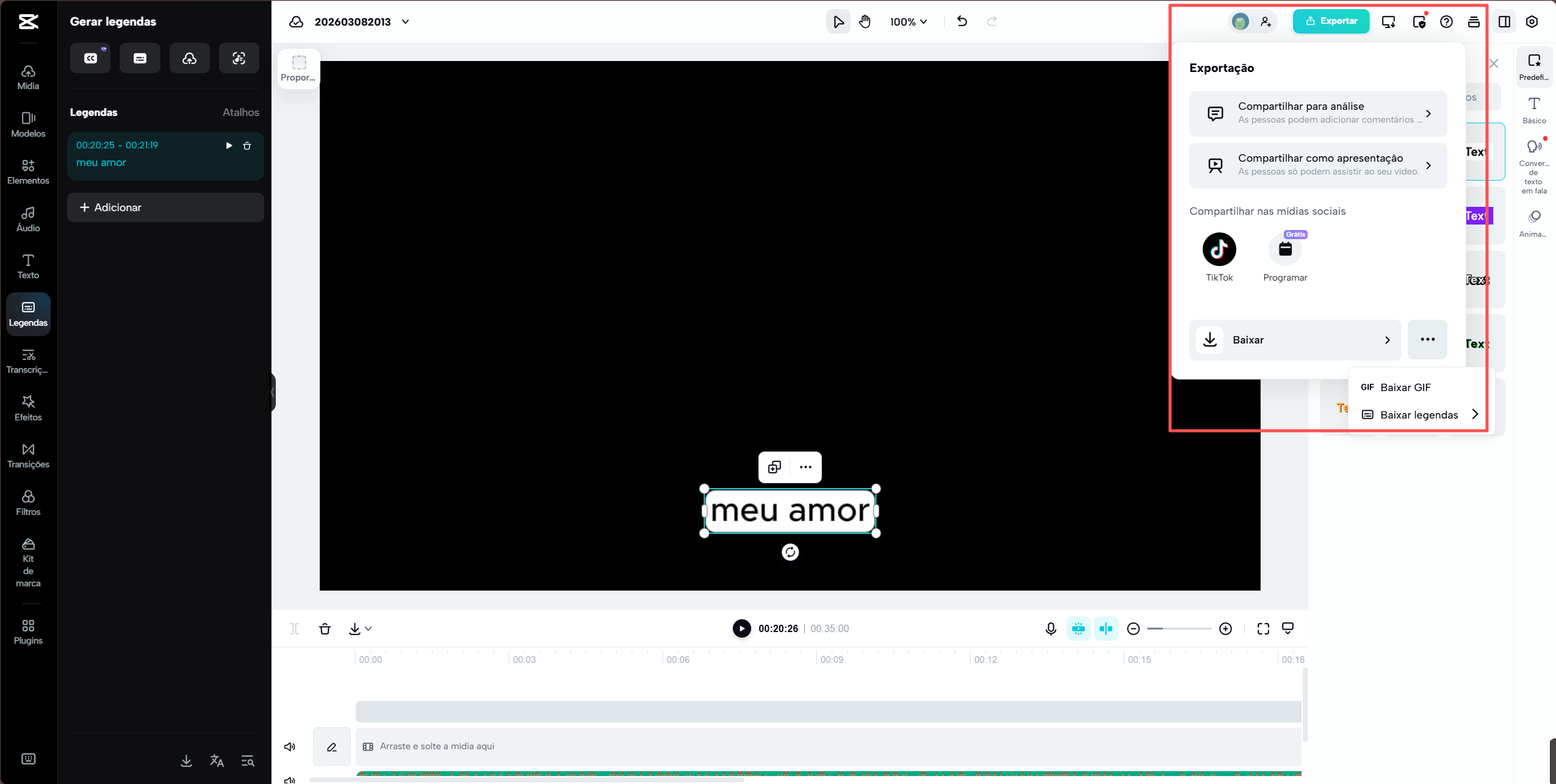 export caption or transcription