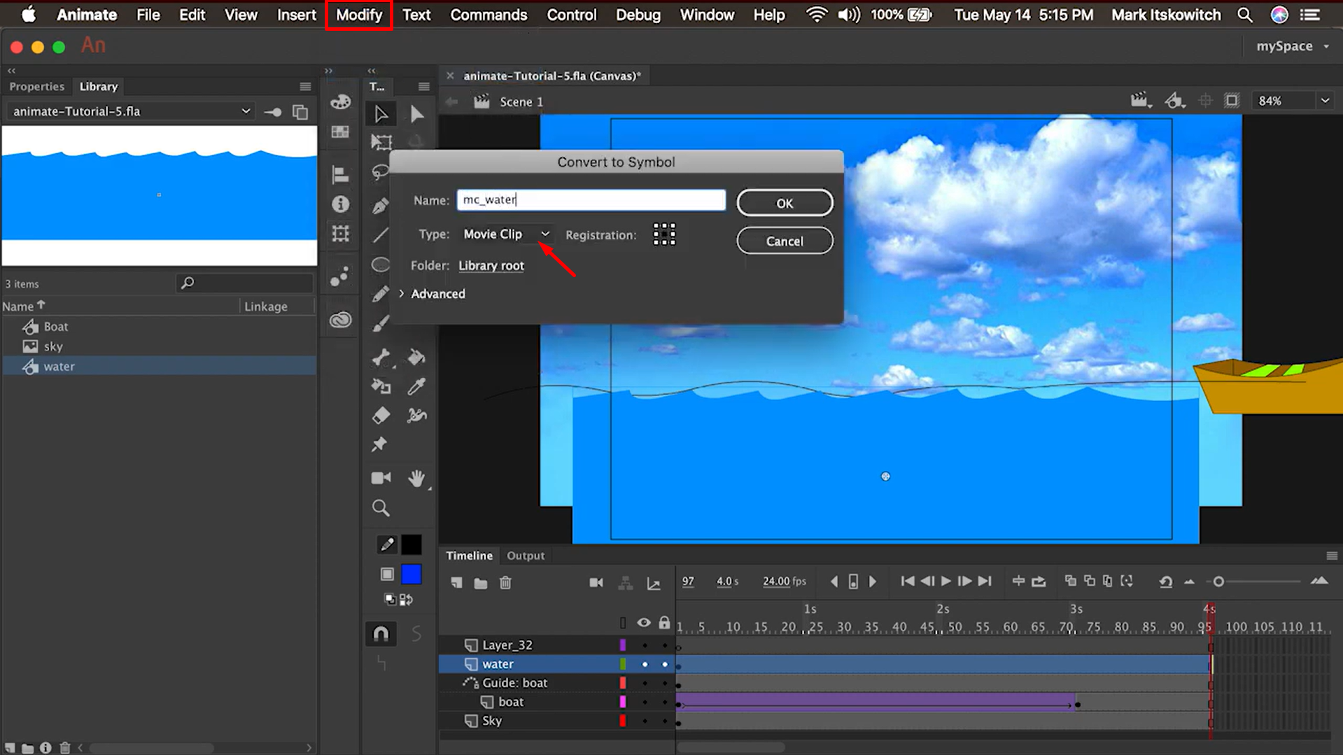 Creazione di un simbolo per l'animazione in Adobe Animate
