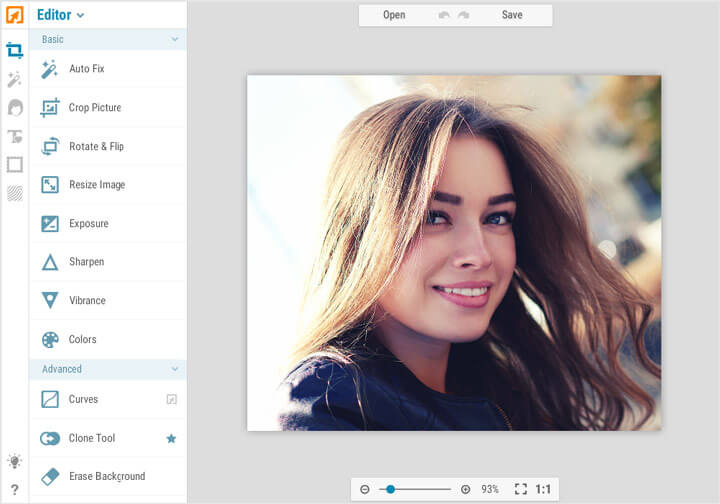 Interface ng iPiccy - isang madaling gamitin at libreng online na editor ng larawan