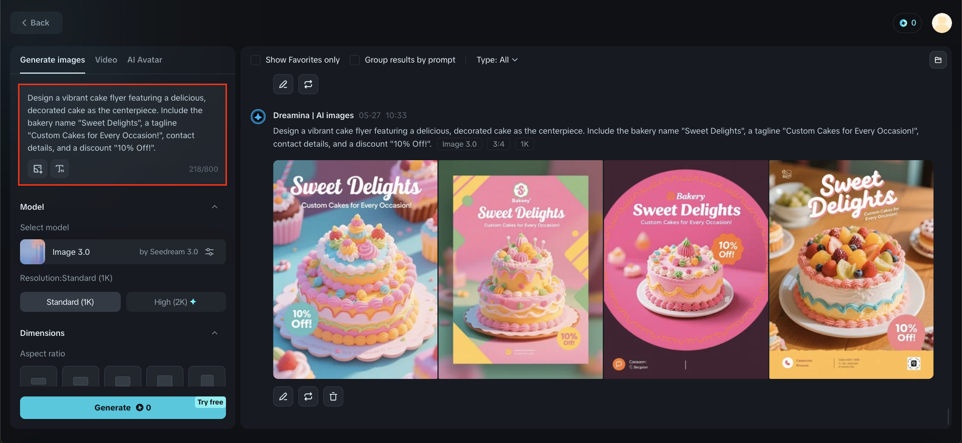 Lời nhắc viết trong Dreamina