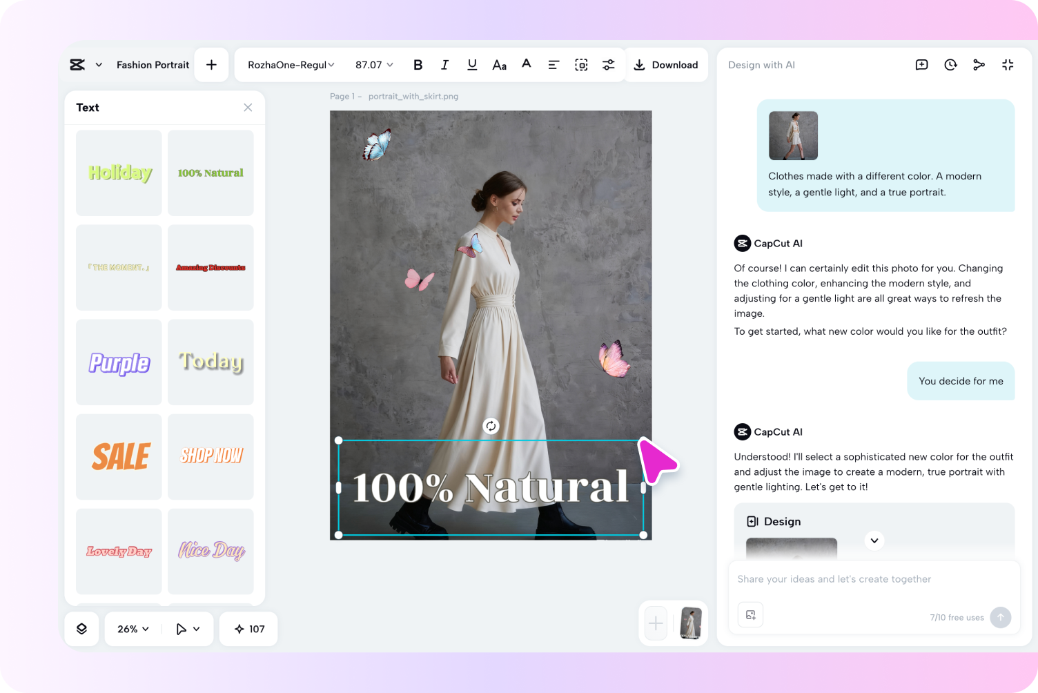 Create and refine your desired outfit