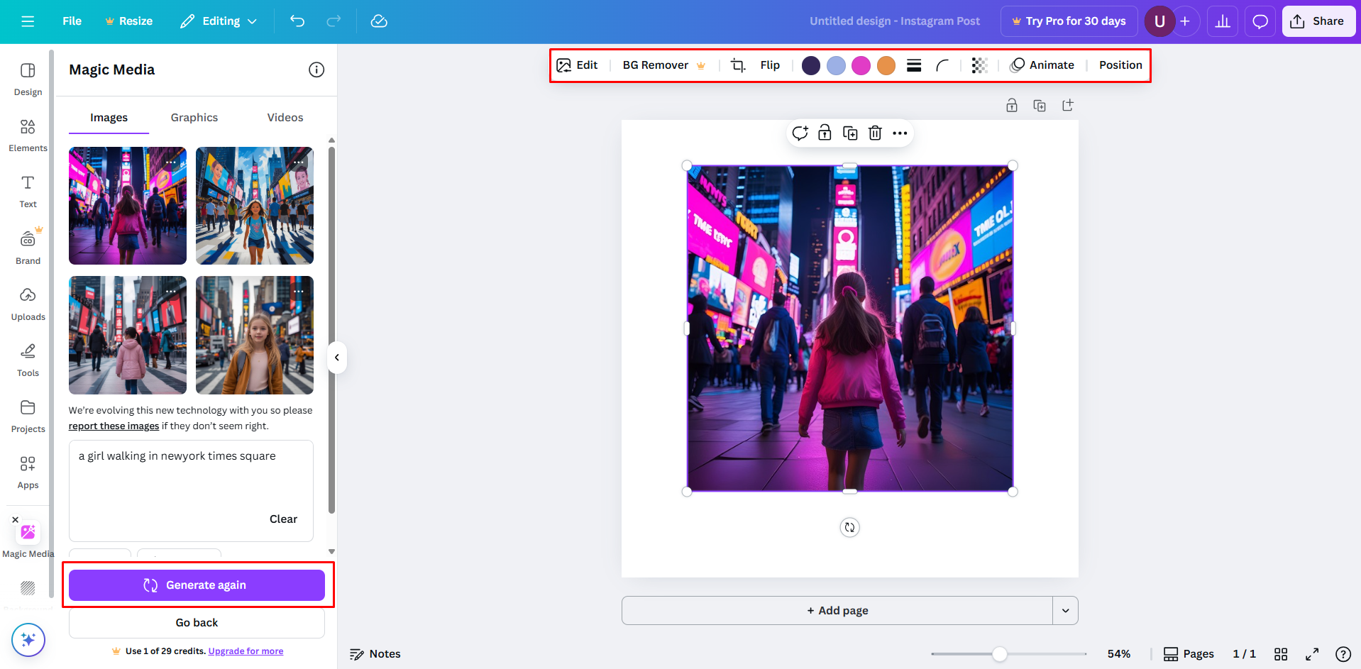 การป้อนคำสั่งข้อความในตัวสร้างภาพ AI ของ Canva