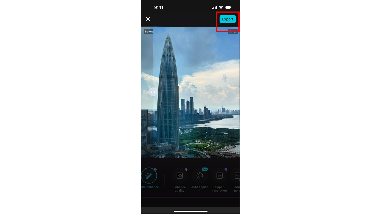 Export and share - Photo enhancing app