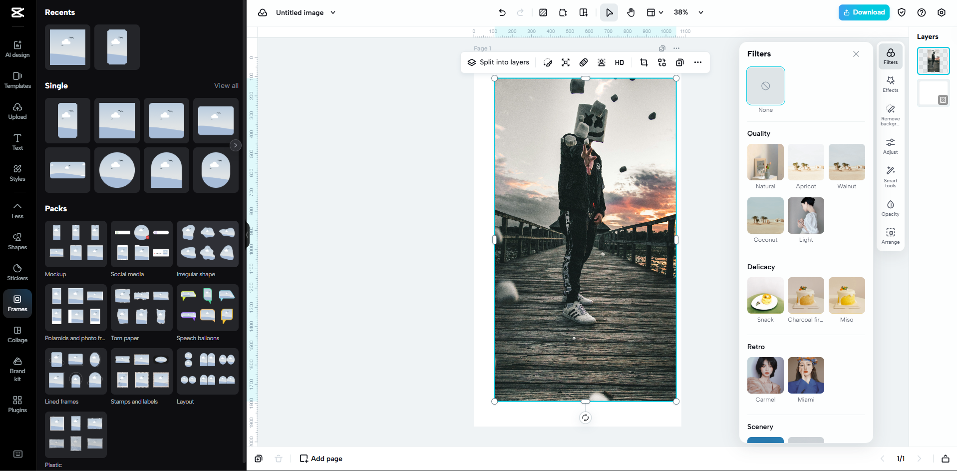 Interfaccia di CapCut Web: il miglior creatore di foto profilo per Facebook