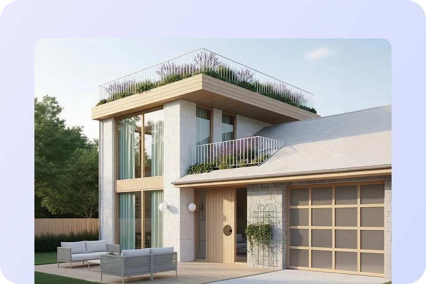 AI-generated exterior design for property marketing.