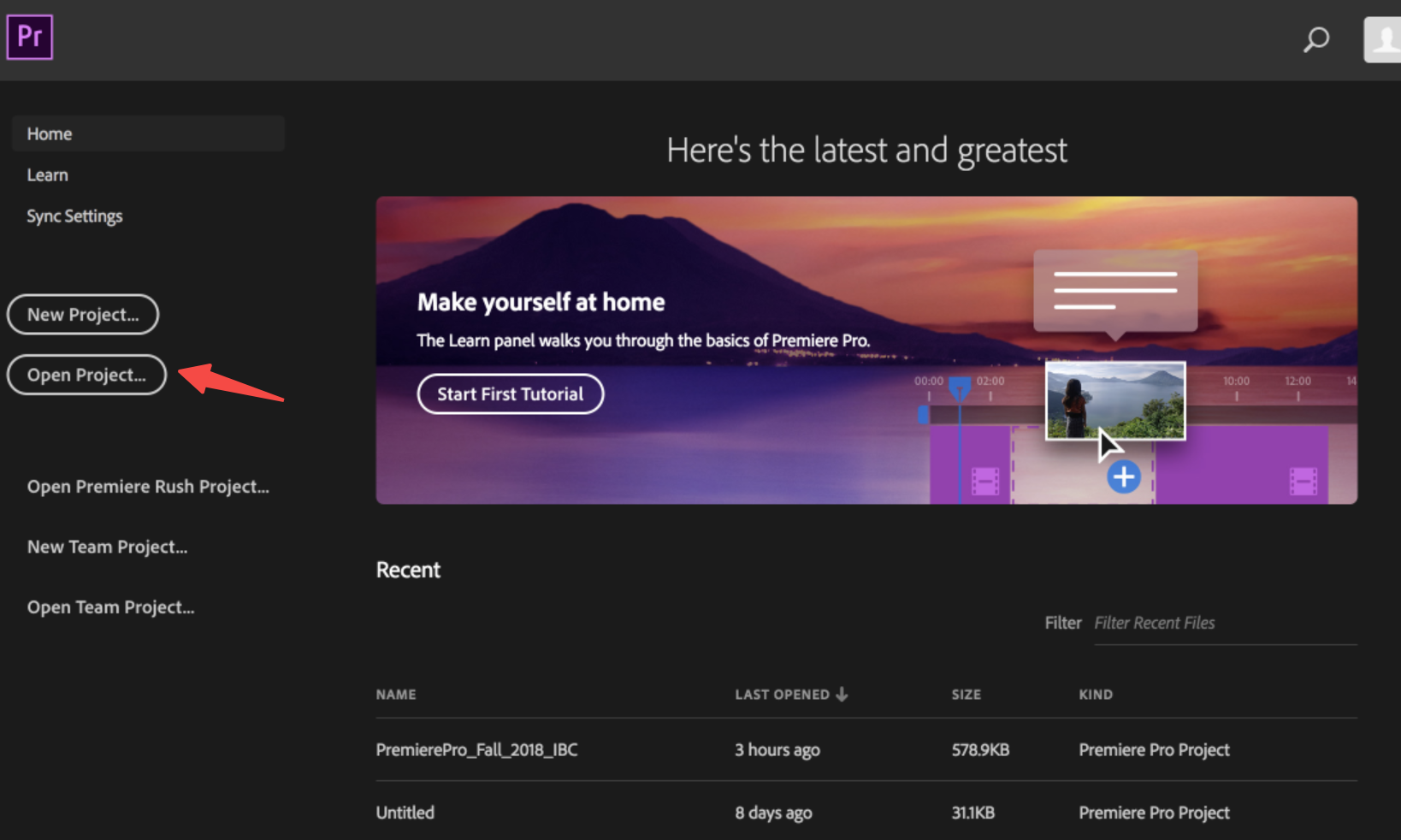 Adobe Premium Pro 'nun düzenleme arayüzünü açın
