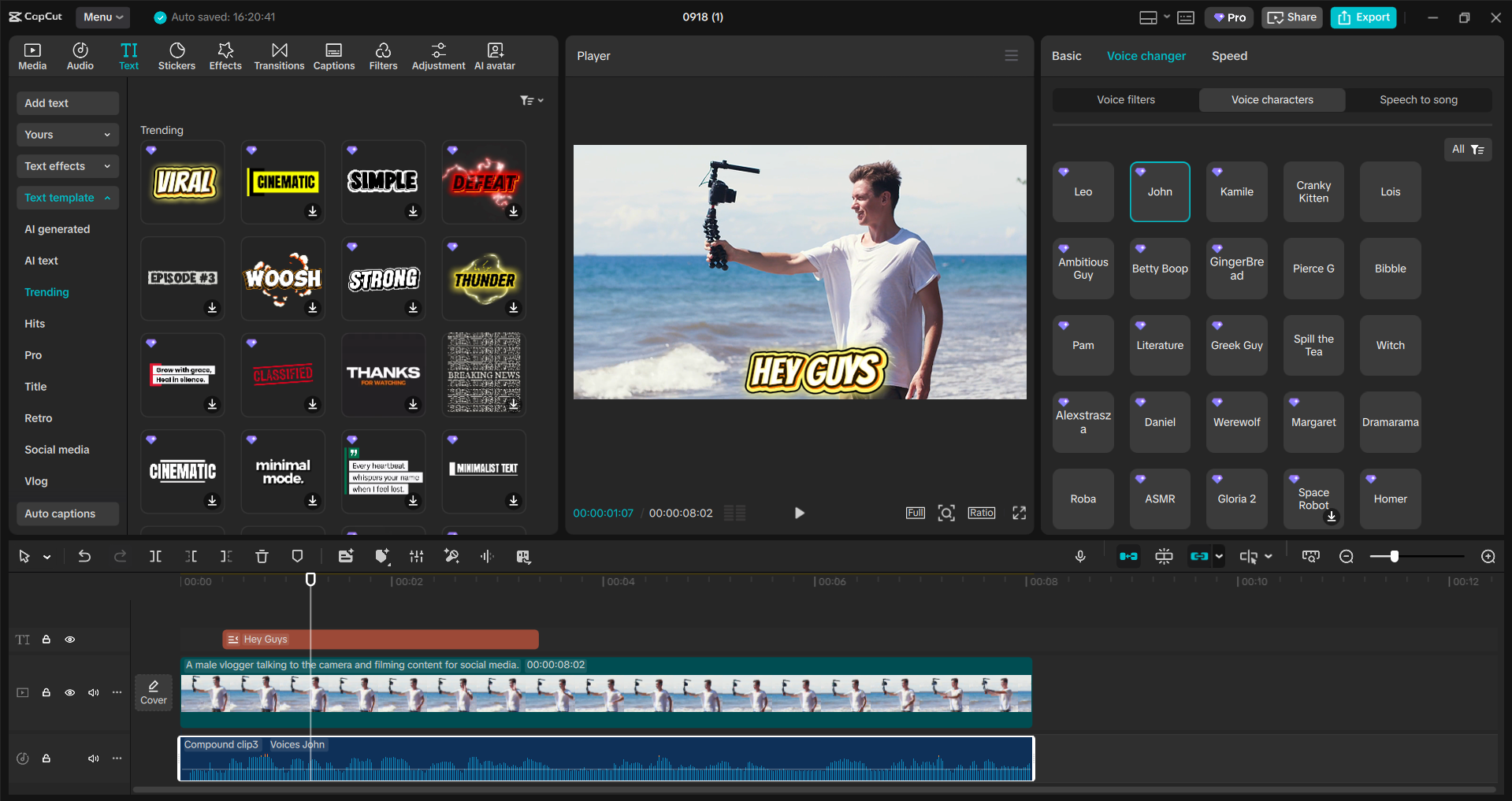 Interface of the CapCut desktop video editor - a user-friendly voice changer for PC users