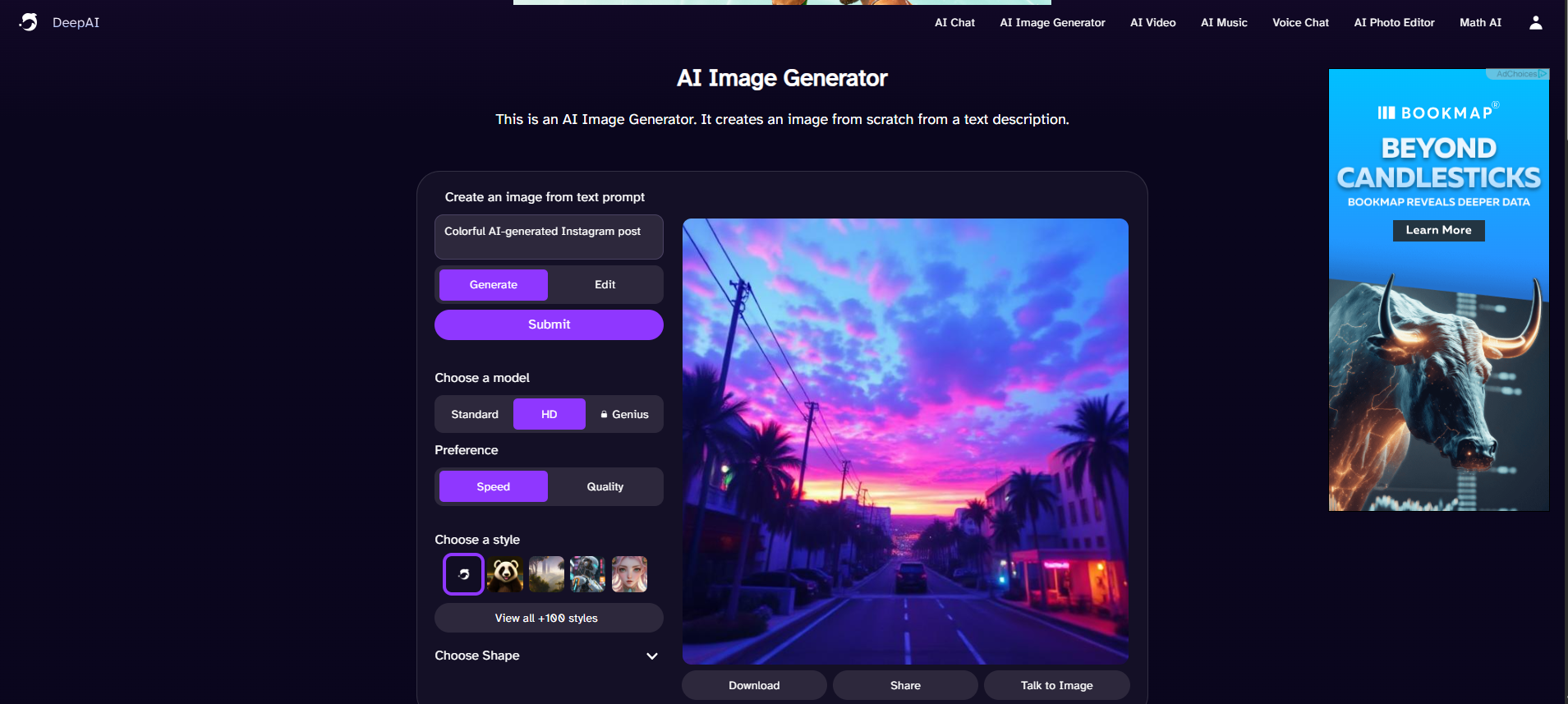 Színes, AI által generált Instagram-poszt