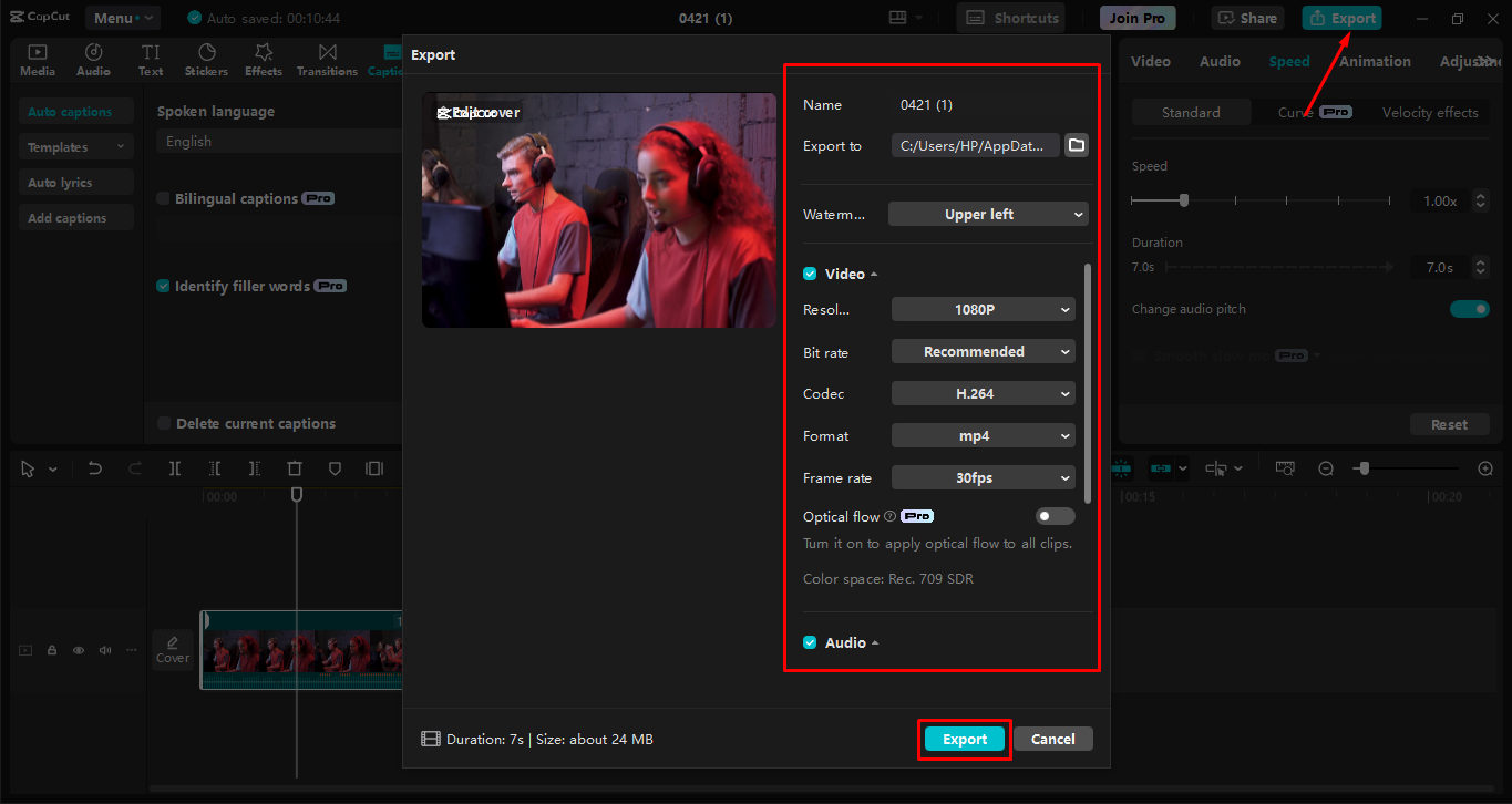 Exporteer de video vanuit de CapCut desktop video-editor