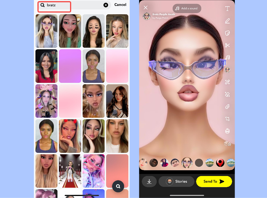 Filtro de video Bratz AI en Snapchat