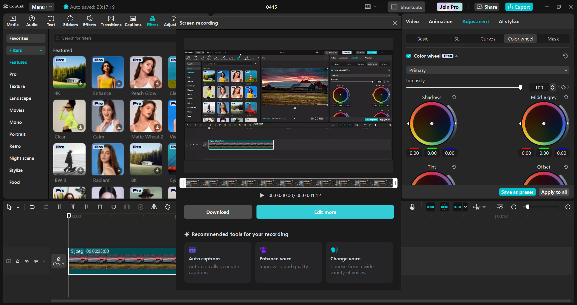 Interface of the CapCut desktop video editor - the most efficient tool to record screen with audio
