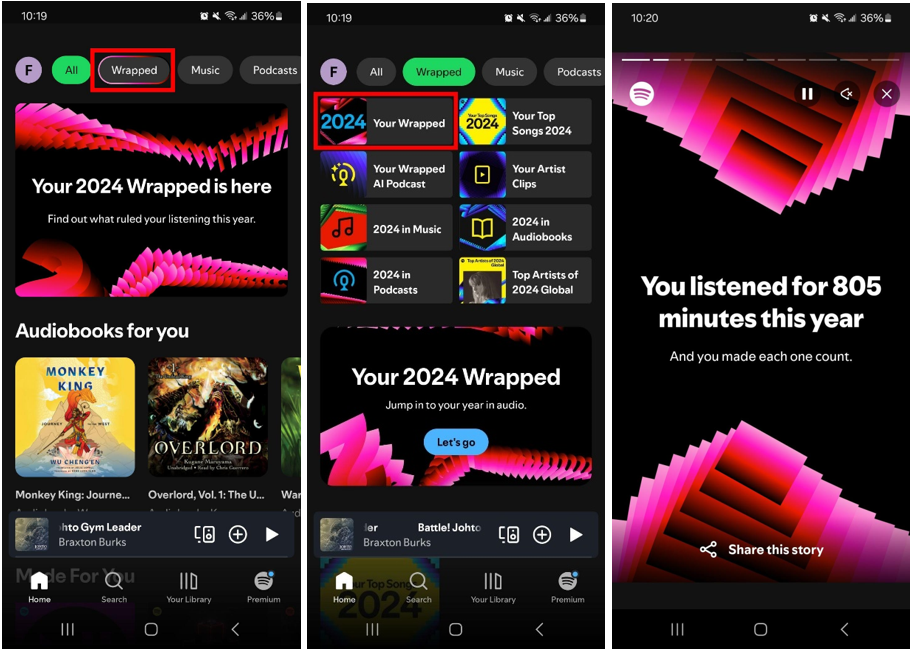 Bild som visar hur man ser statistik på Spotify via Spotify Wrapped