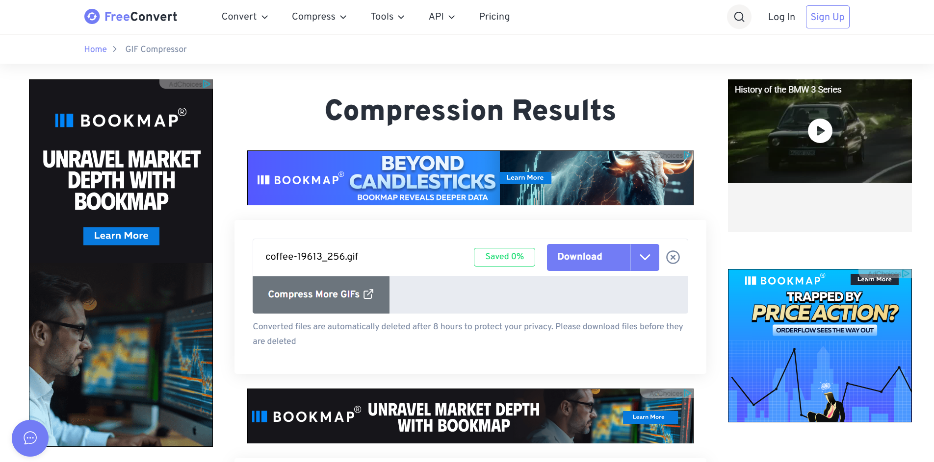 Interface van FreeConvert - een efficiënt hulpmiddel om de grootte van GIF's aan te passen.