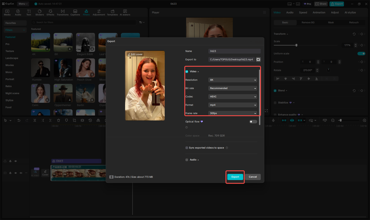 Exporter la vidéo publicitaire pour Instagram