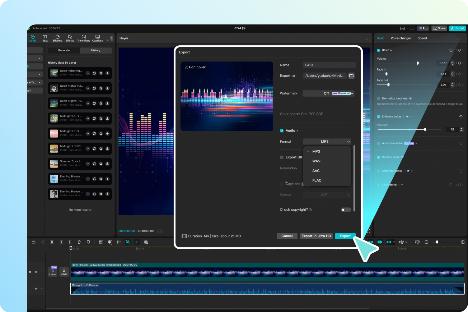 Download the AI-generated song in audio format