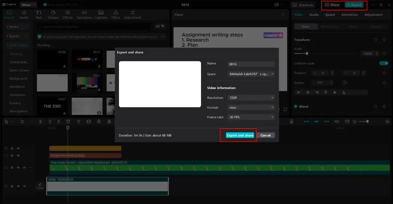 Mengekspor video dari editor video desktop CapCut