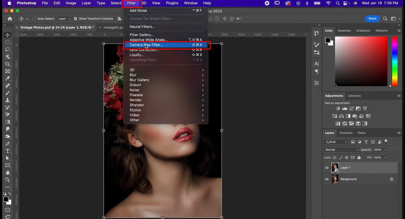 Fare clic su Filtro per applicare il filtro vintage in Photoshop