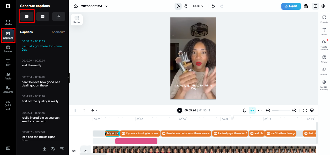 Auto caption generator in Pippit