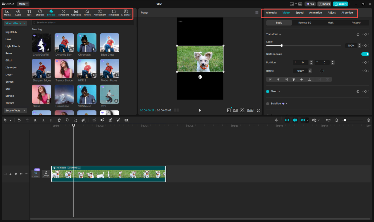 Converting the images to a video with the CapCut desktop video editor
