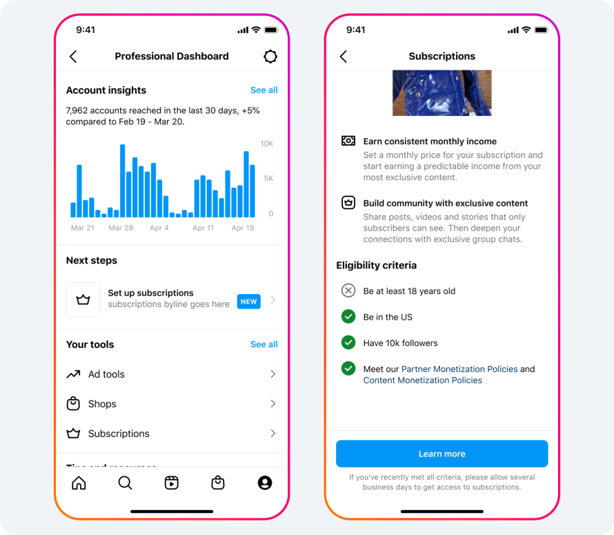 Instagram-Abonnements für Ersteller, um Geld zu verdienen
