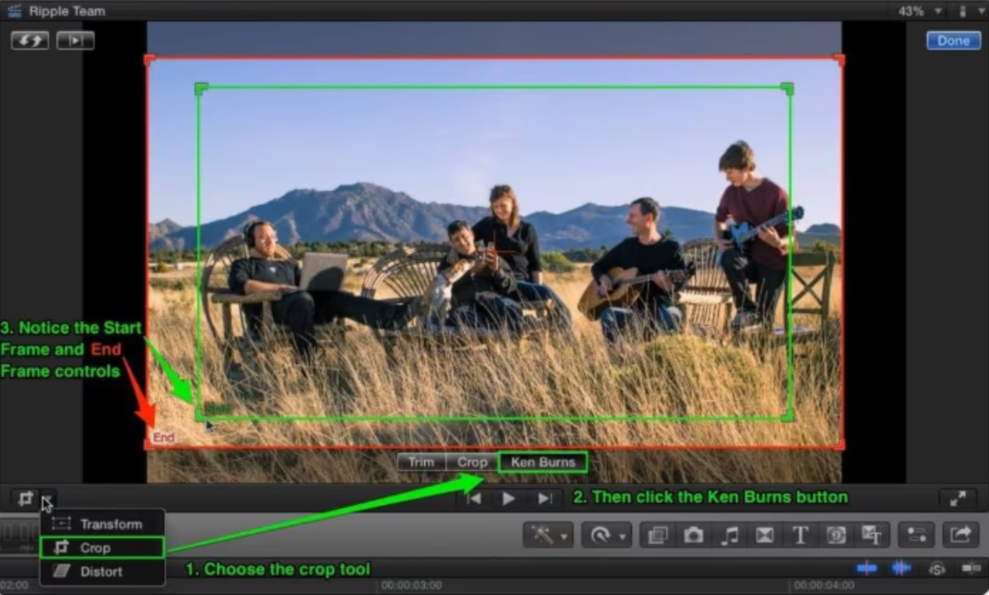 Ipinapakita kung paano magdagdag ng Ken Burns effect sa Final Cut Pro