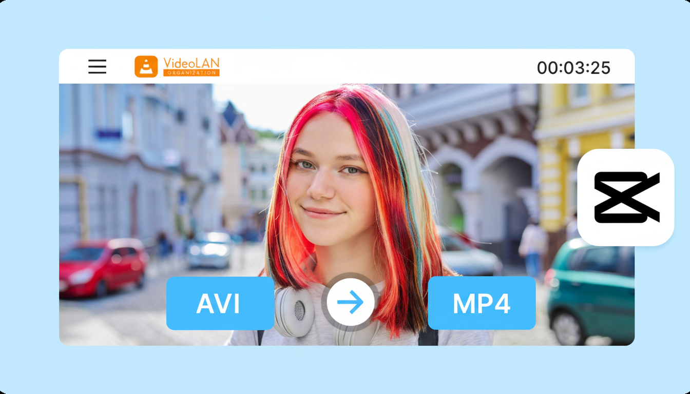 En ny grafik som visar konverteringen från AVI till MP4, som symboliserar modernisering och förbättrad kompatibilitet för videofiler.