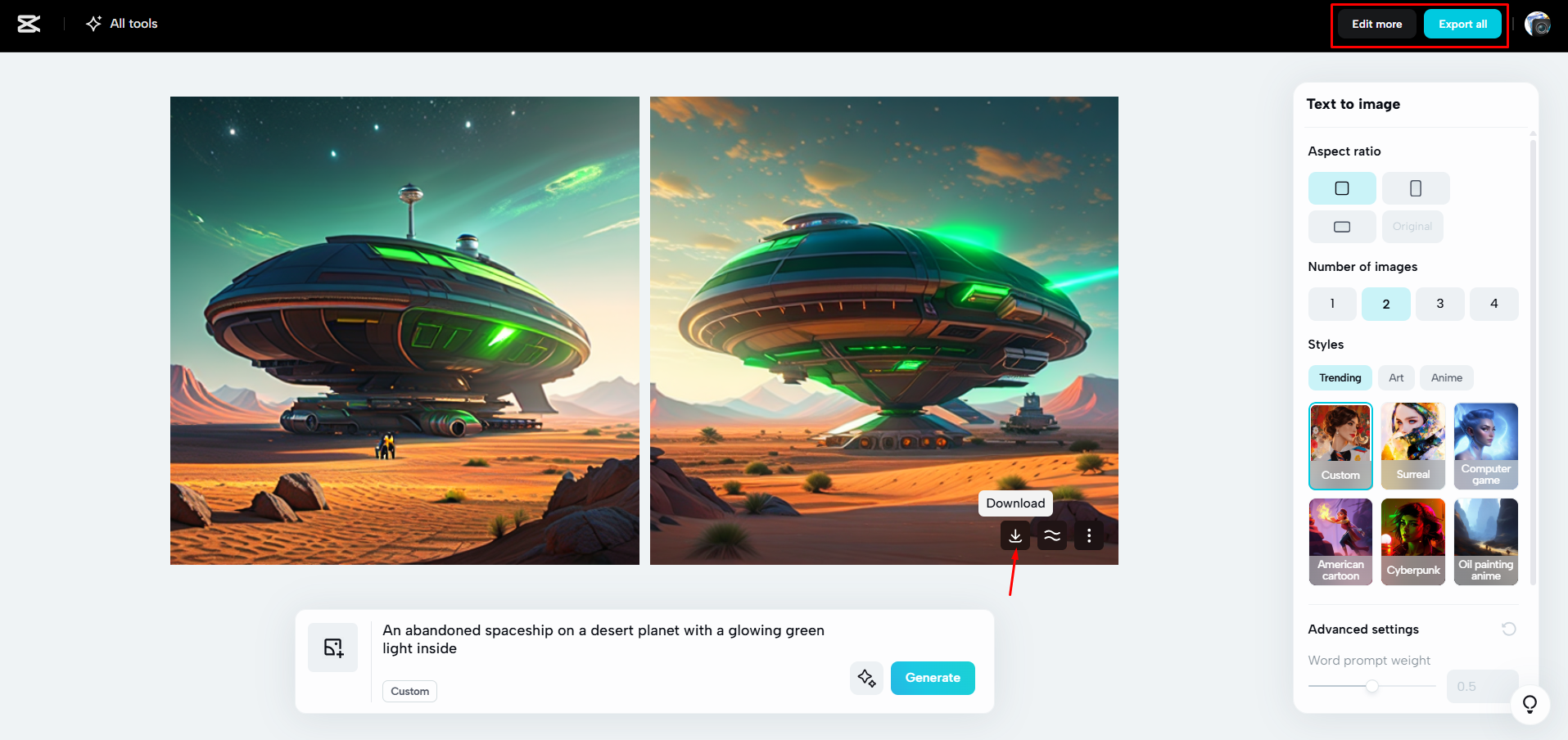 Exportando as imagens do CapCut Web