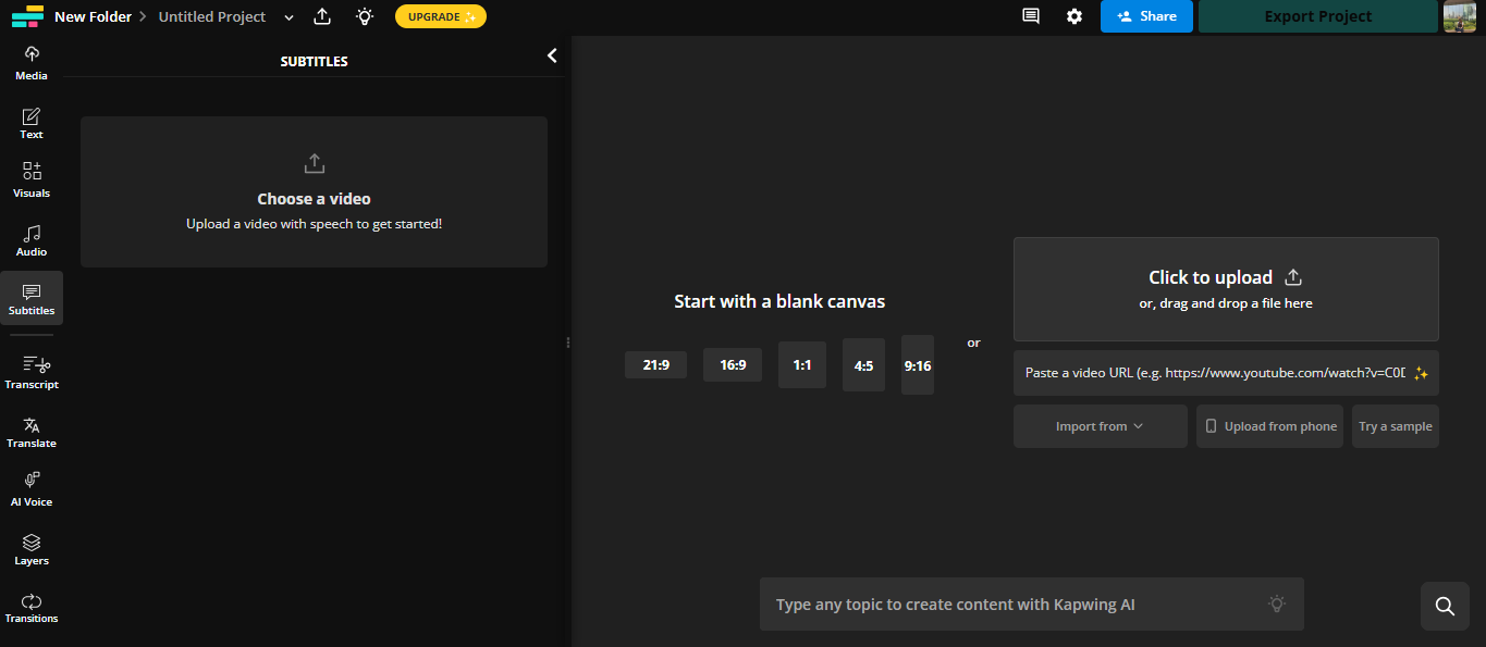 Kapwing's interface