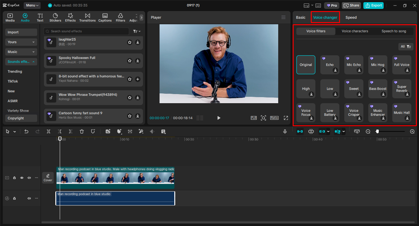 Changing the voice in the CapCut desktop video editor