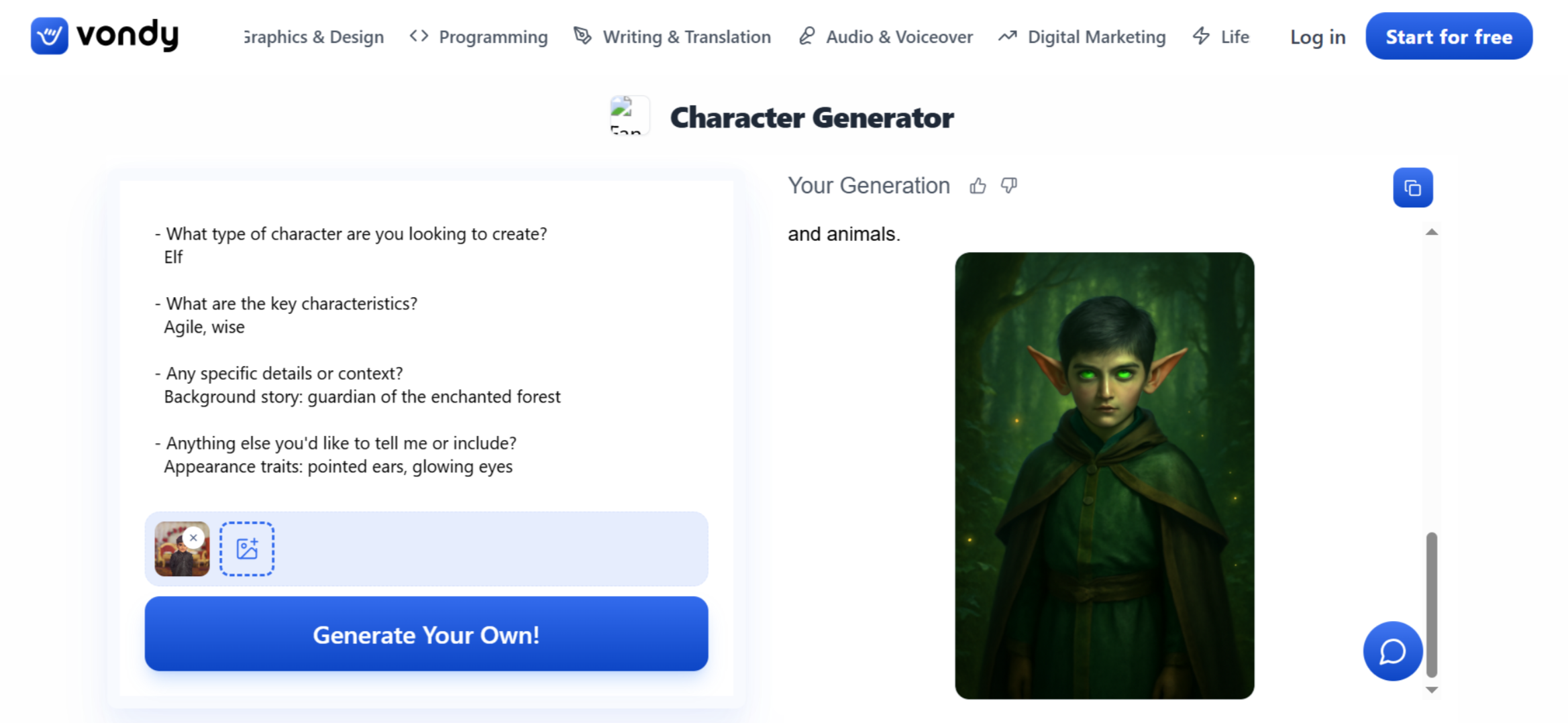 Vondy - AI anime character image generator
