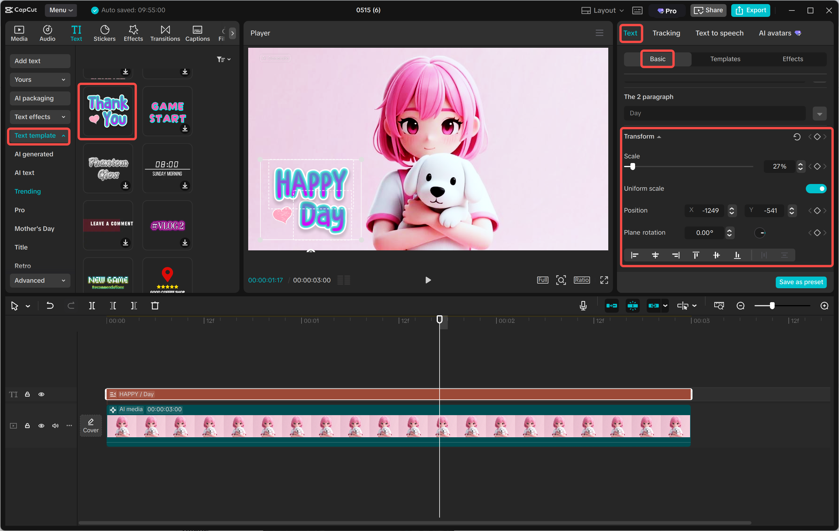 Adăugarea efectului de gradient unui text în videoclip cu editorul video CapCut desktop