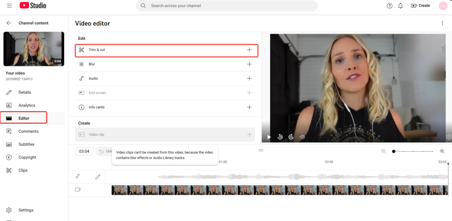 Trimming the video