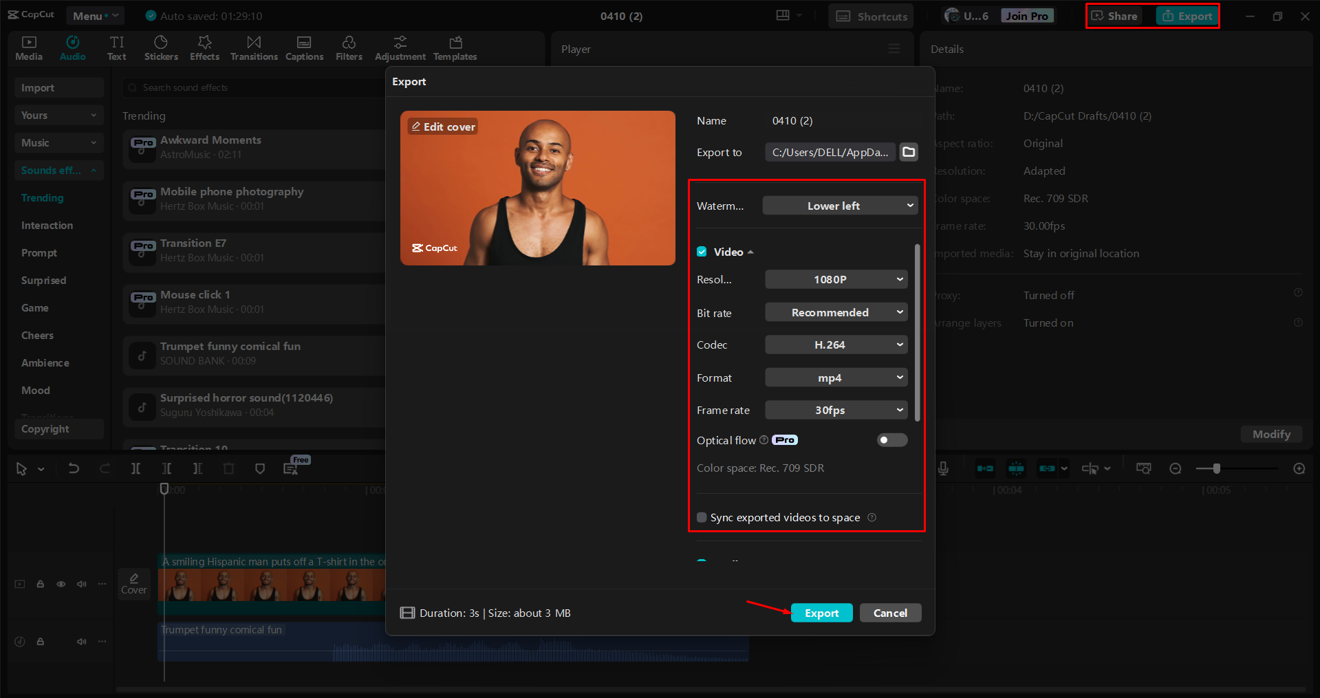 Exporting a video from the CapCut desktop video editor
