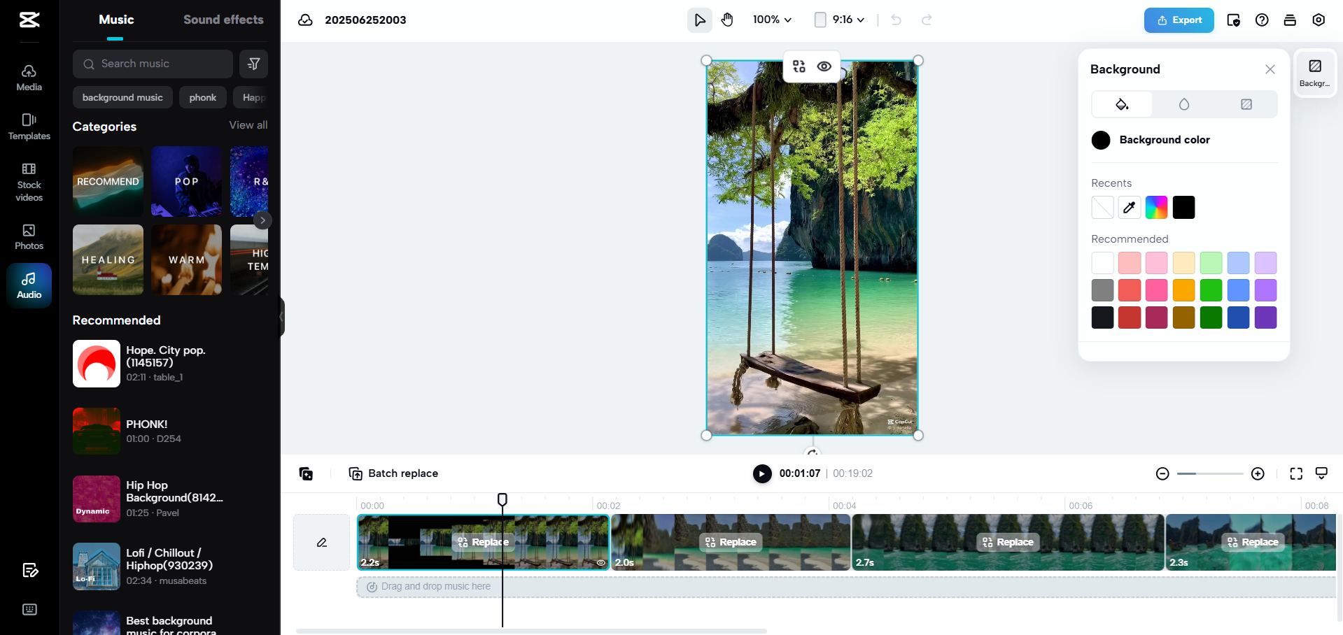 Interface of CapCut Web - a fast way to edit reel video templates