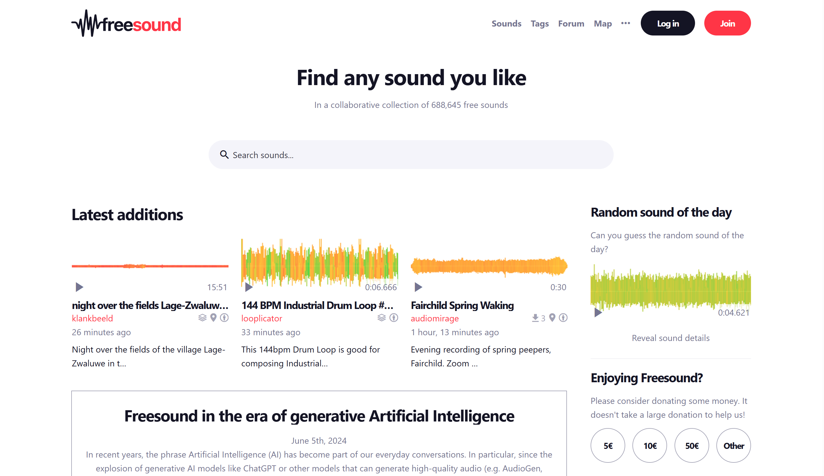 Il sito web per scaricare effetti sonori: Freesound