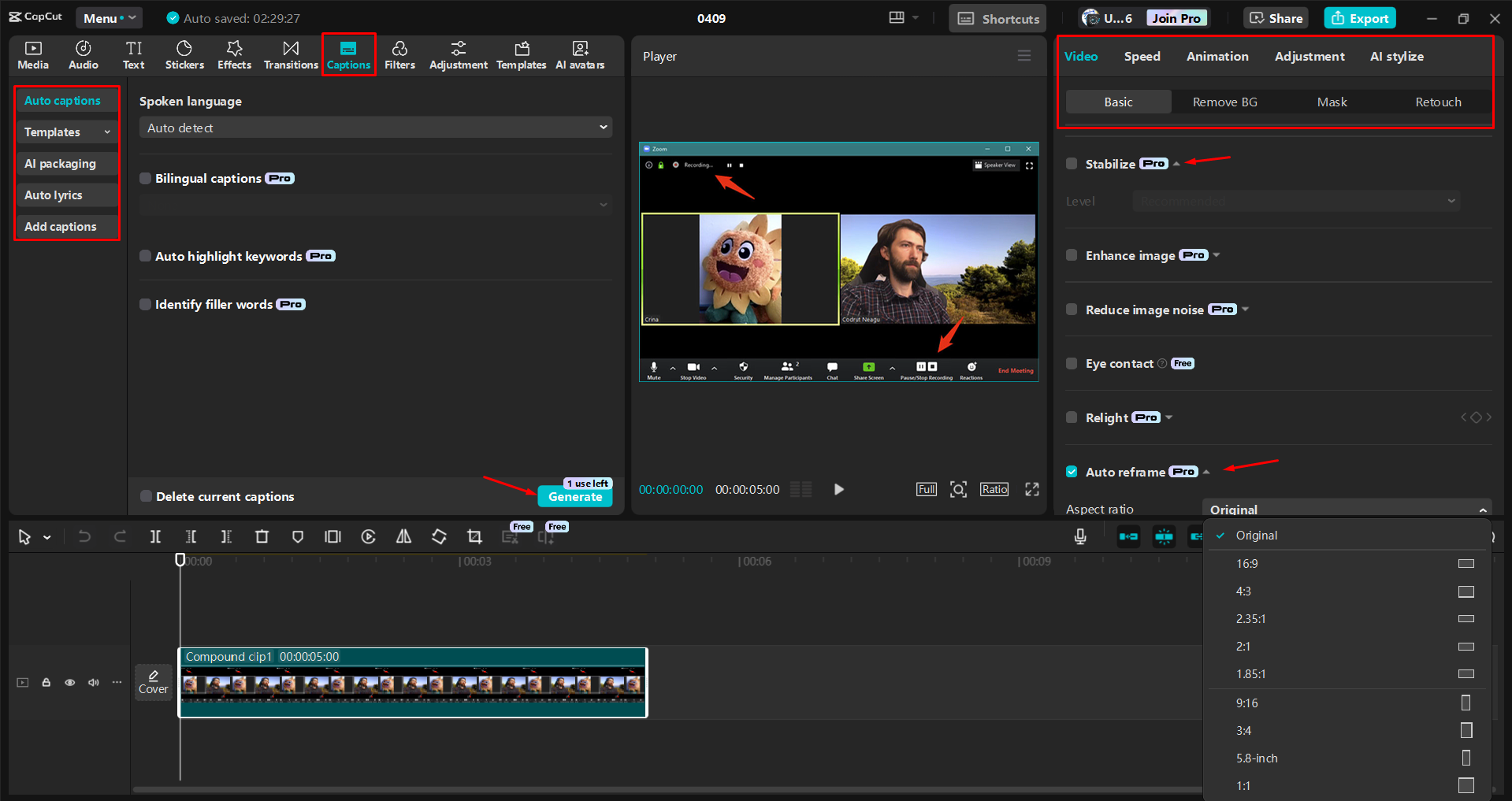 Pag-edit at pagpapahusay ng Zoom recording sa CapCut desktop video editor