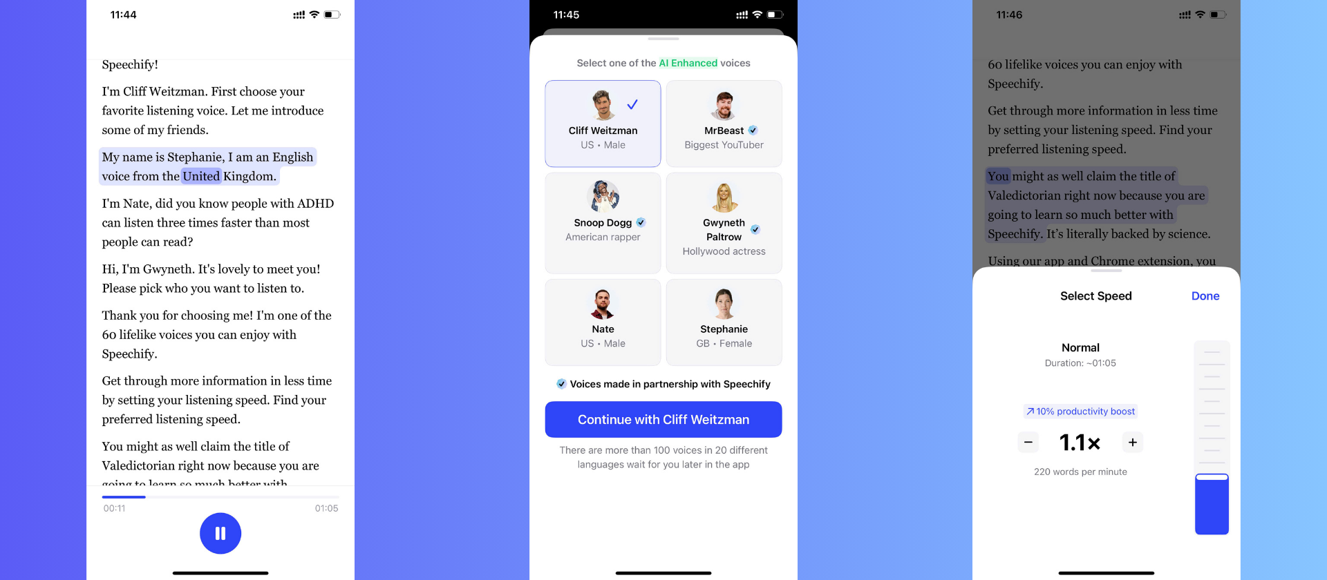 Interfaccia di Speechify