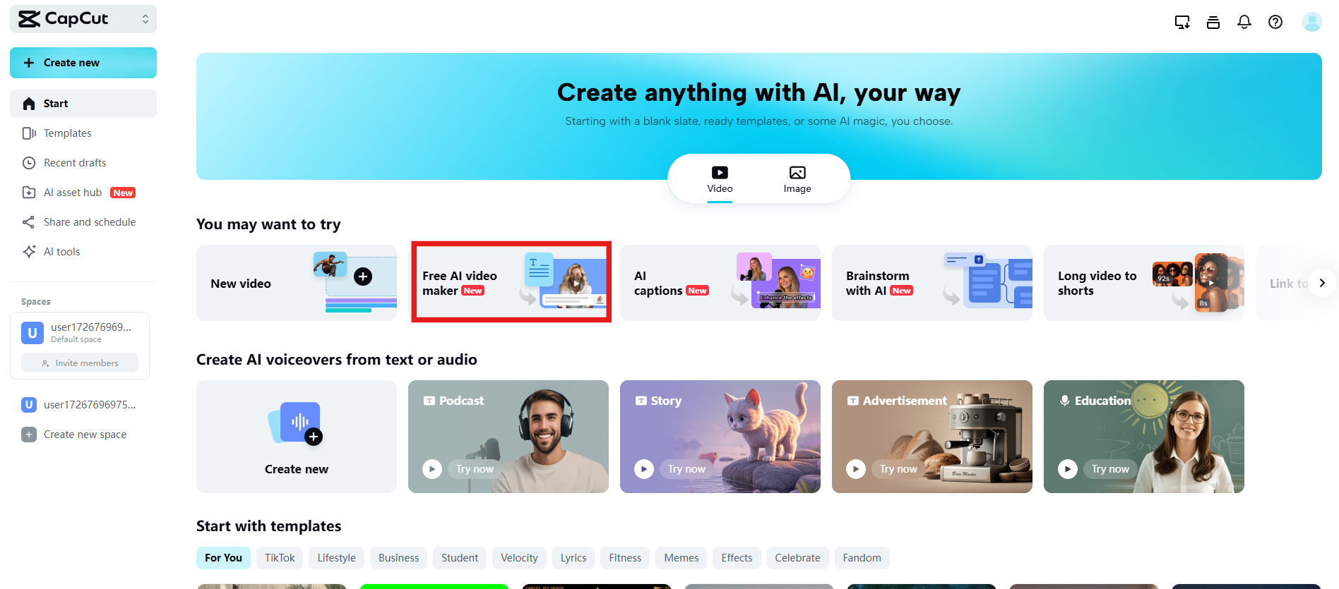 Access AI video maker