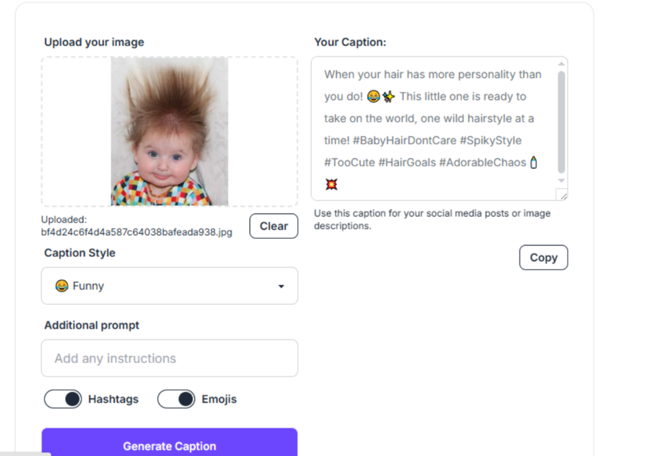 Interfaccia di Writingmate - un potente generatore di didascalie per immagini basato su IA