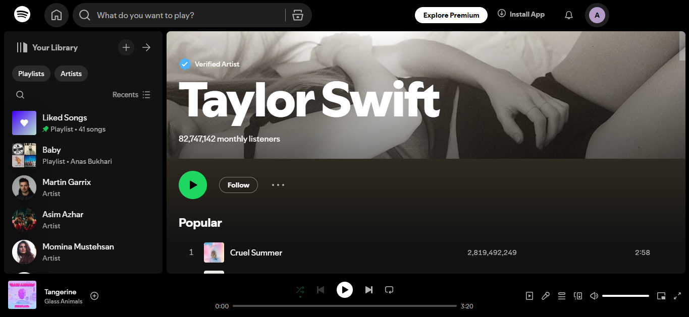 Taylor Swift - Einflussreichste Künstlerin unter den Top 500 auf Spotify