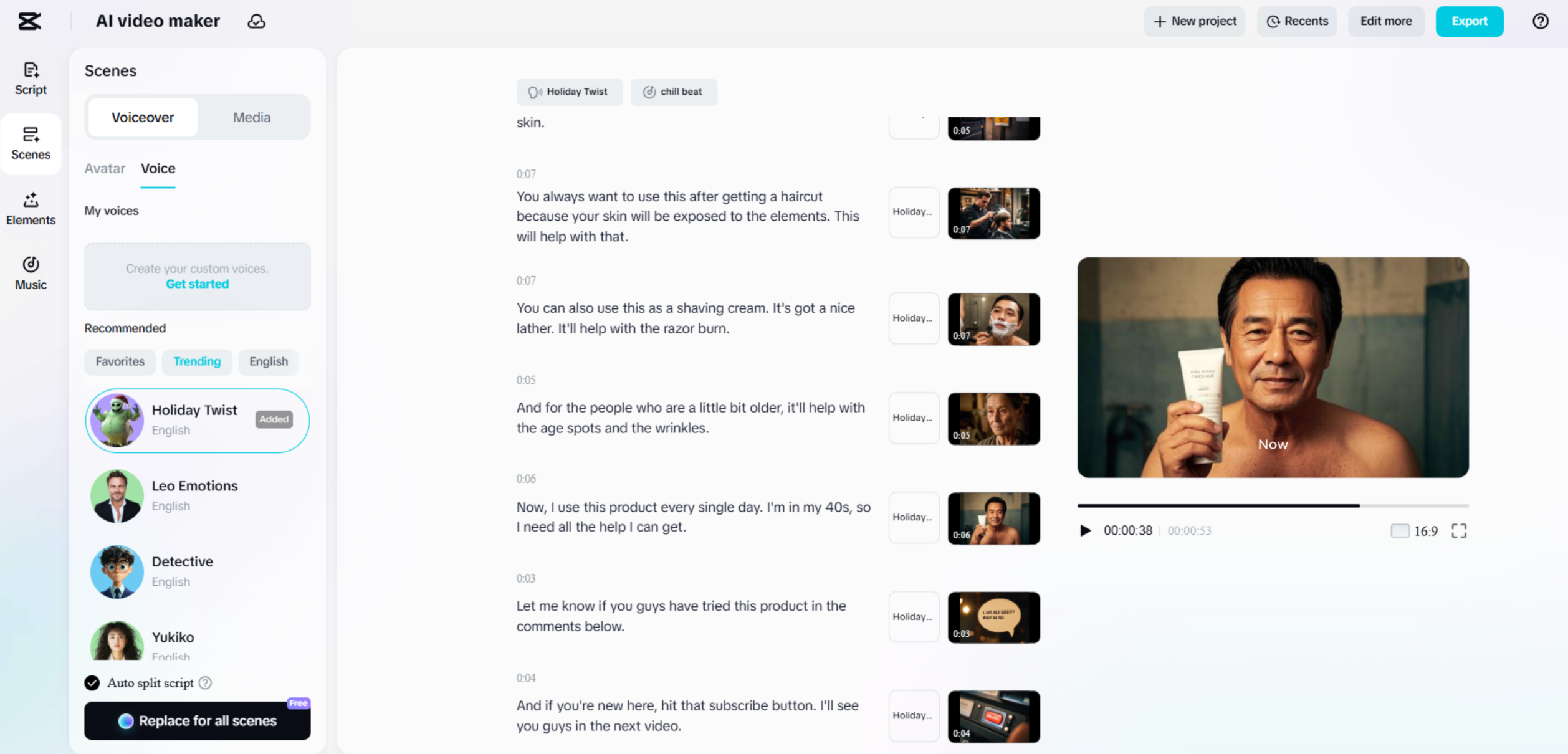 Interface of CapCut Web - an easy-to-use AI product video generation