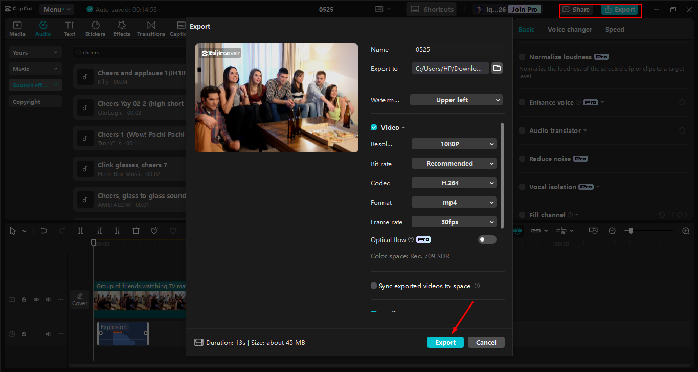 Mengekspor media dari editor video desktop CapCut