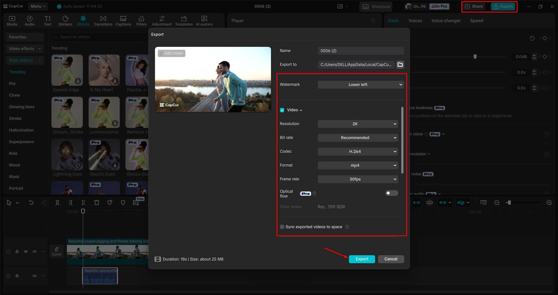 Exportar um vídeo do editor de vídeo para desktop CapCut
