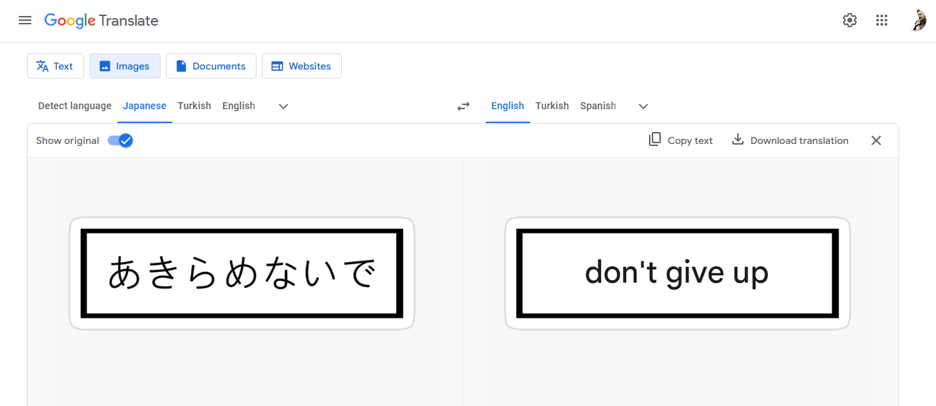 Překlad japonštiny do angličtiny pomocí obrázku
