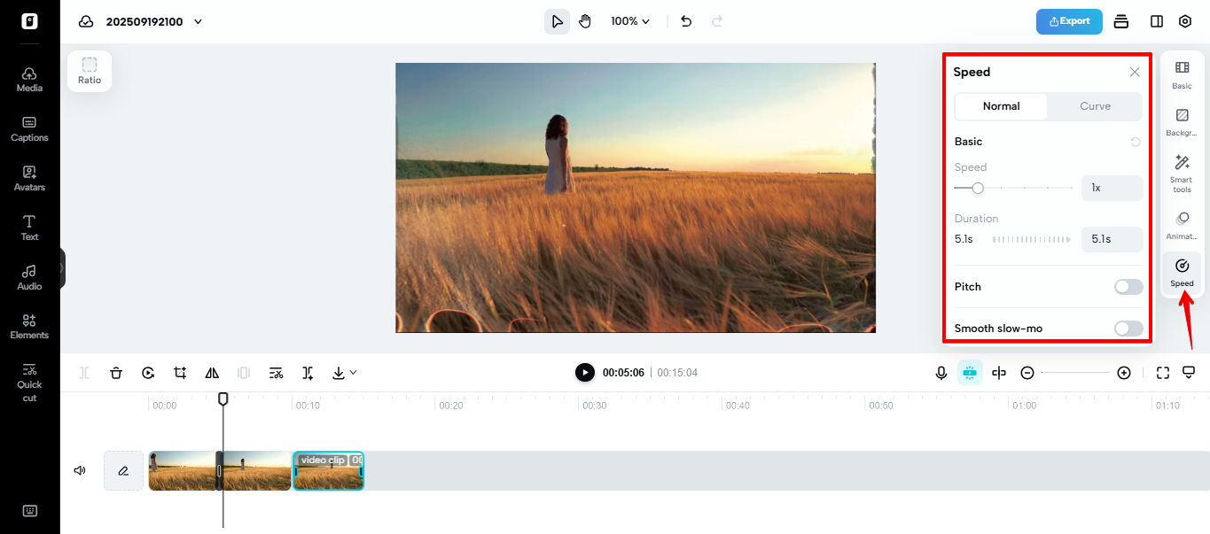 Ajustes de duración de bucle en Pippit